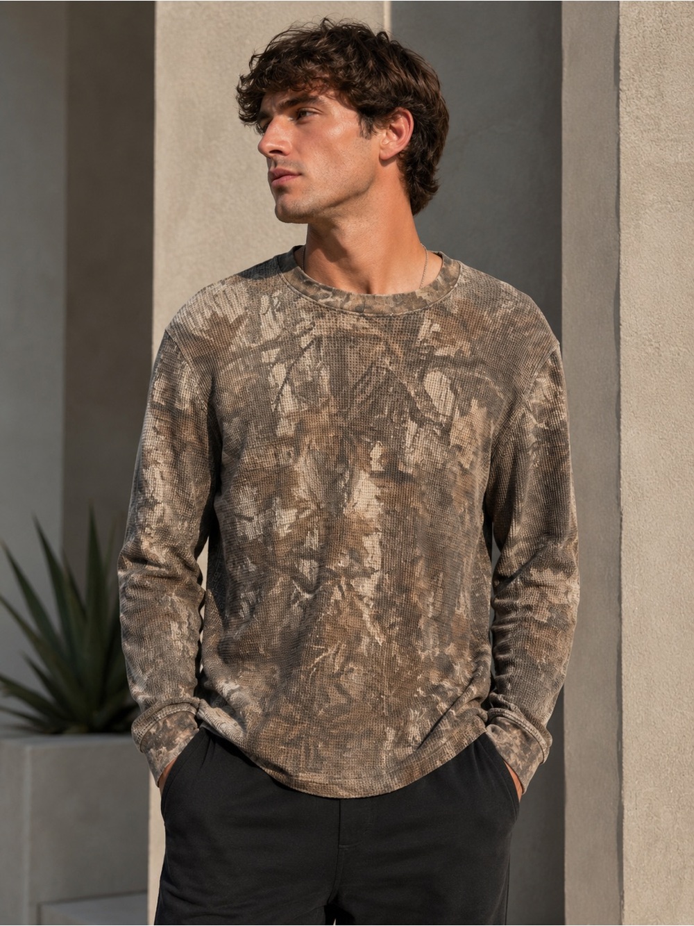 Hollister Men's Long-Sleeve Camo Thermal Top - Brown